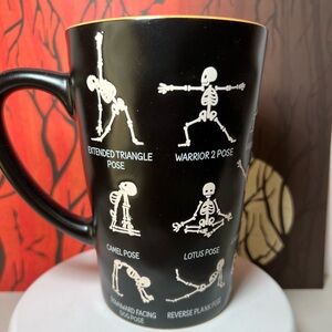 Halloween Ceramic Skeletons in Yoga Poses Black Mug Spooky Goth Fun Namaste